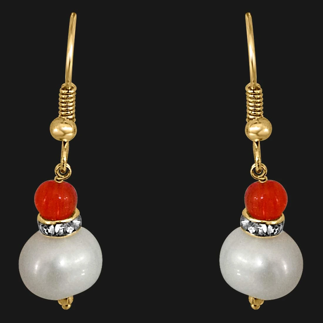 Real Big Pearl & Orange Stone Earrings for Women (SE212)
