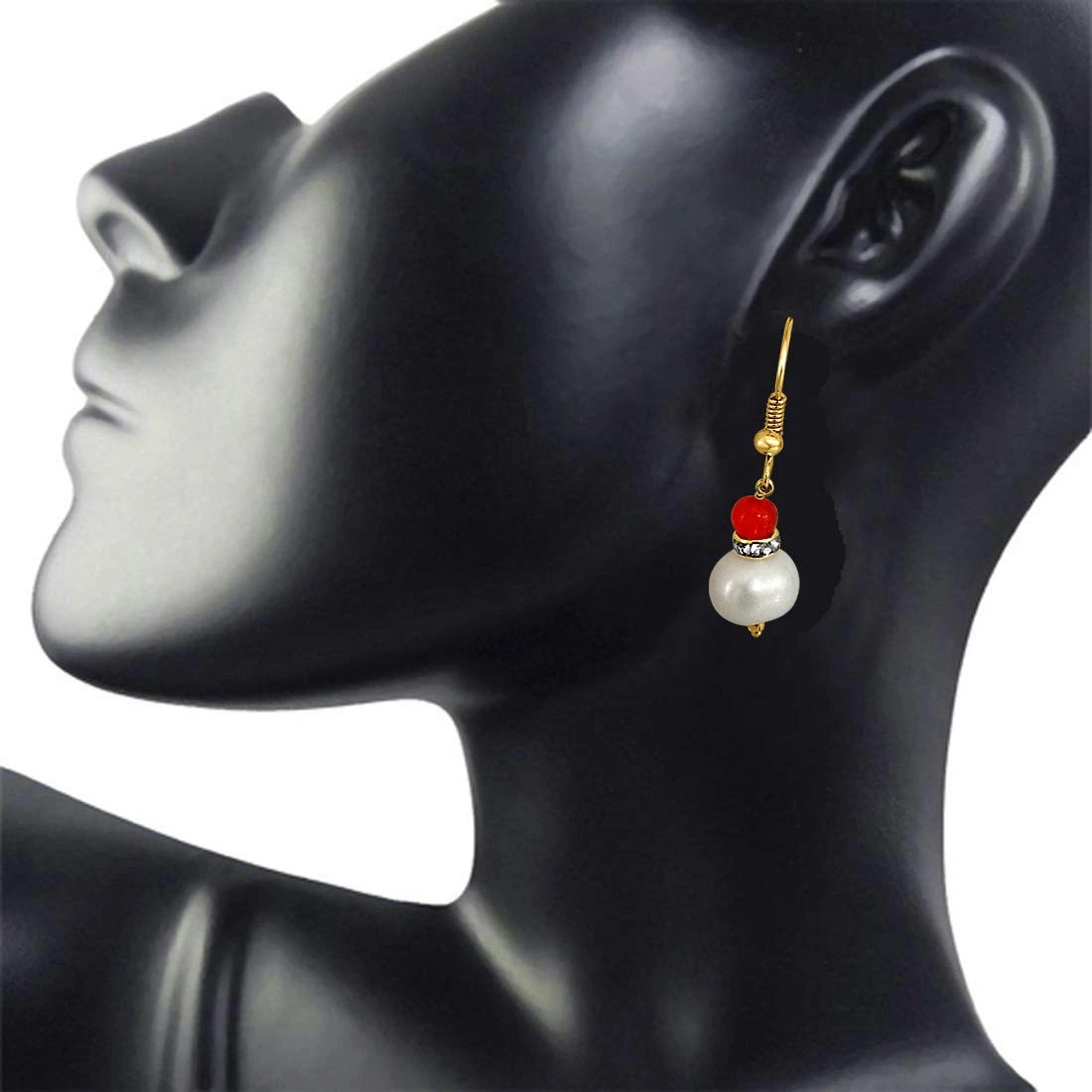 Real Big Pearl & Orange Stone Earrings for Women (SE212)