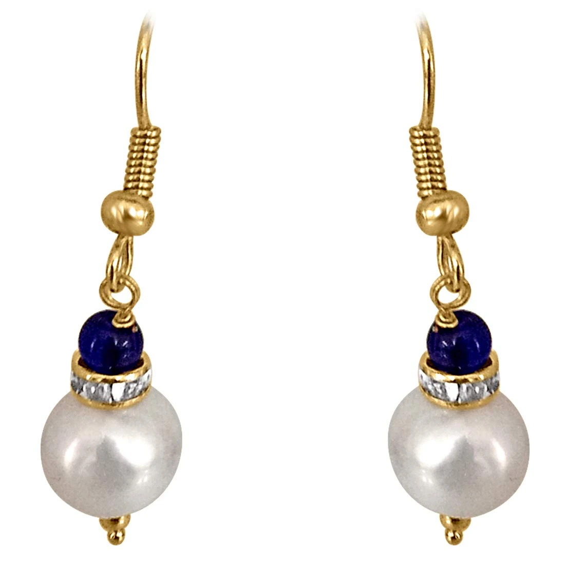 Real Big Pearl & Blue Stone Earrings (SE213)