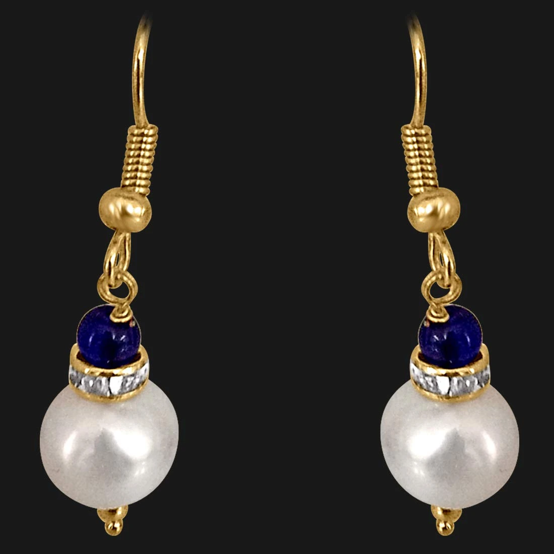 Real Big Pearl & Blue Stone Earrings (SE213)