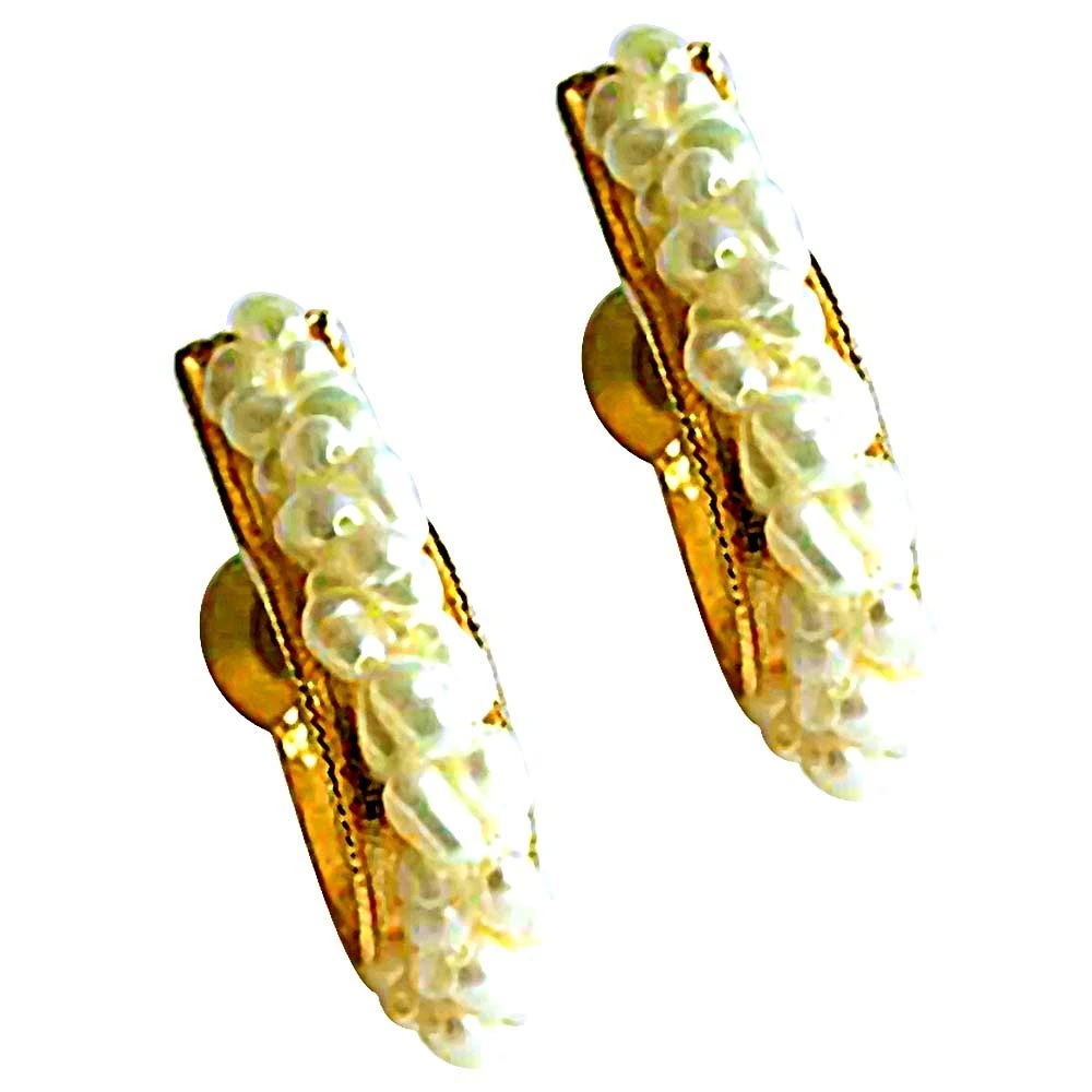 Real Bejeweling Rice Pearl Twisted Bali Style Earrings  (SE23)