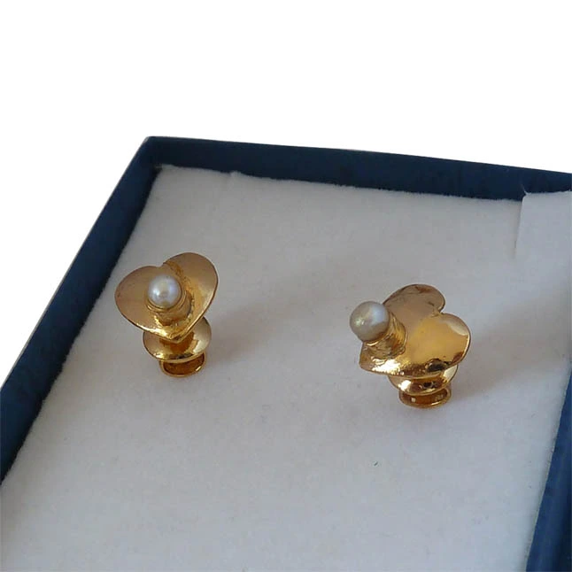 Love You Twice -Pearl & Silver Gold Plated Earrings -Heart Shape Earrings