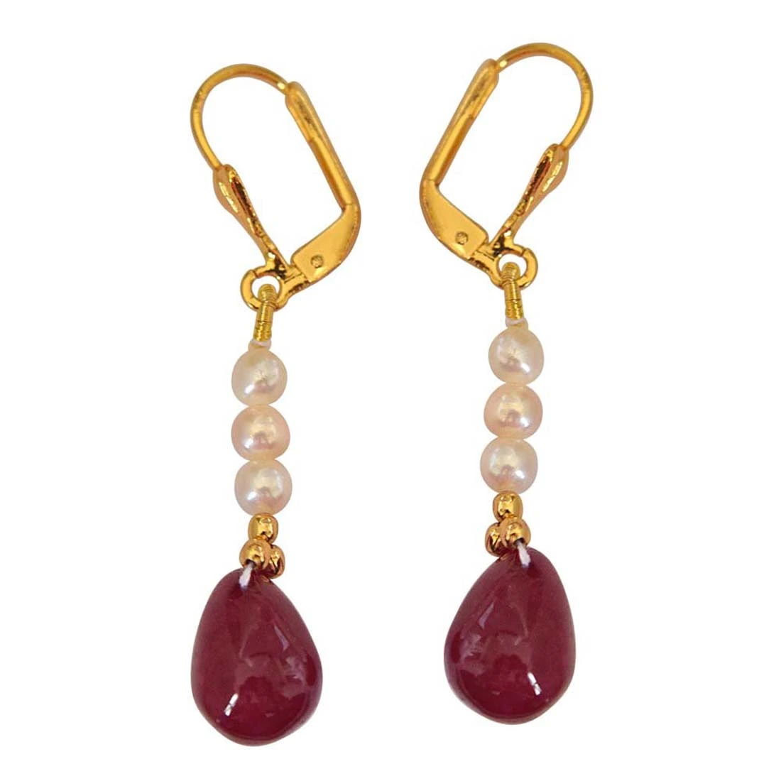 Real Ruby Drop & Freshwater Pearl Earrings for Women (SE237)