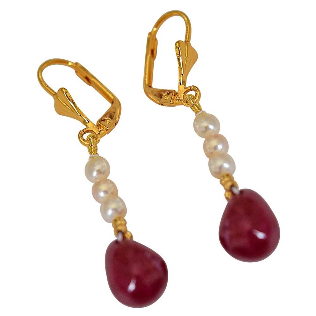 Real Ruby Drop & Freshwater Pearl Earrings for Women (SE237)