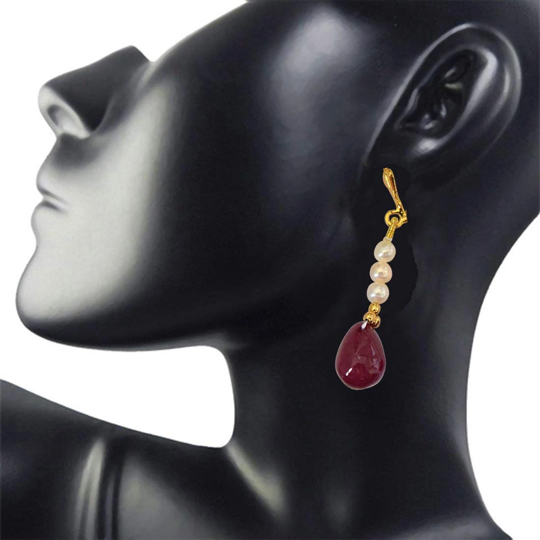 Real Ruby Drop & Freshwater Pearl Earrings for Women (SE237)