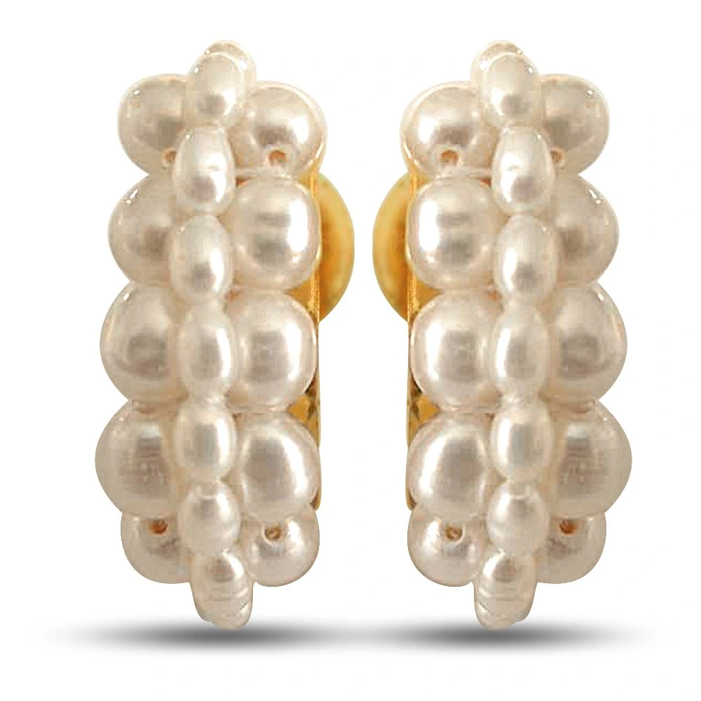 Let's Fall in Love - Freshwater Natural Pearl & Gold Plated Bali Earrings for Women (SE24)