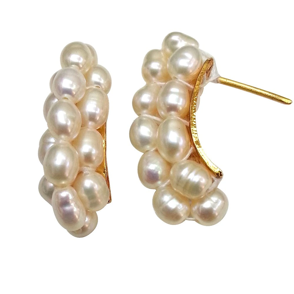 Let's Fall in Love - Freshwater Natural Pearl & Gold Plated Bali Earrings for Women (SE24)