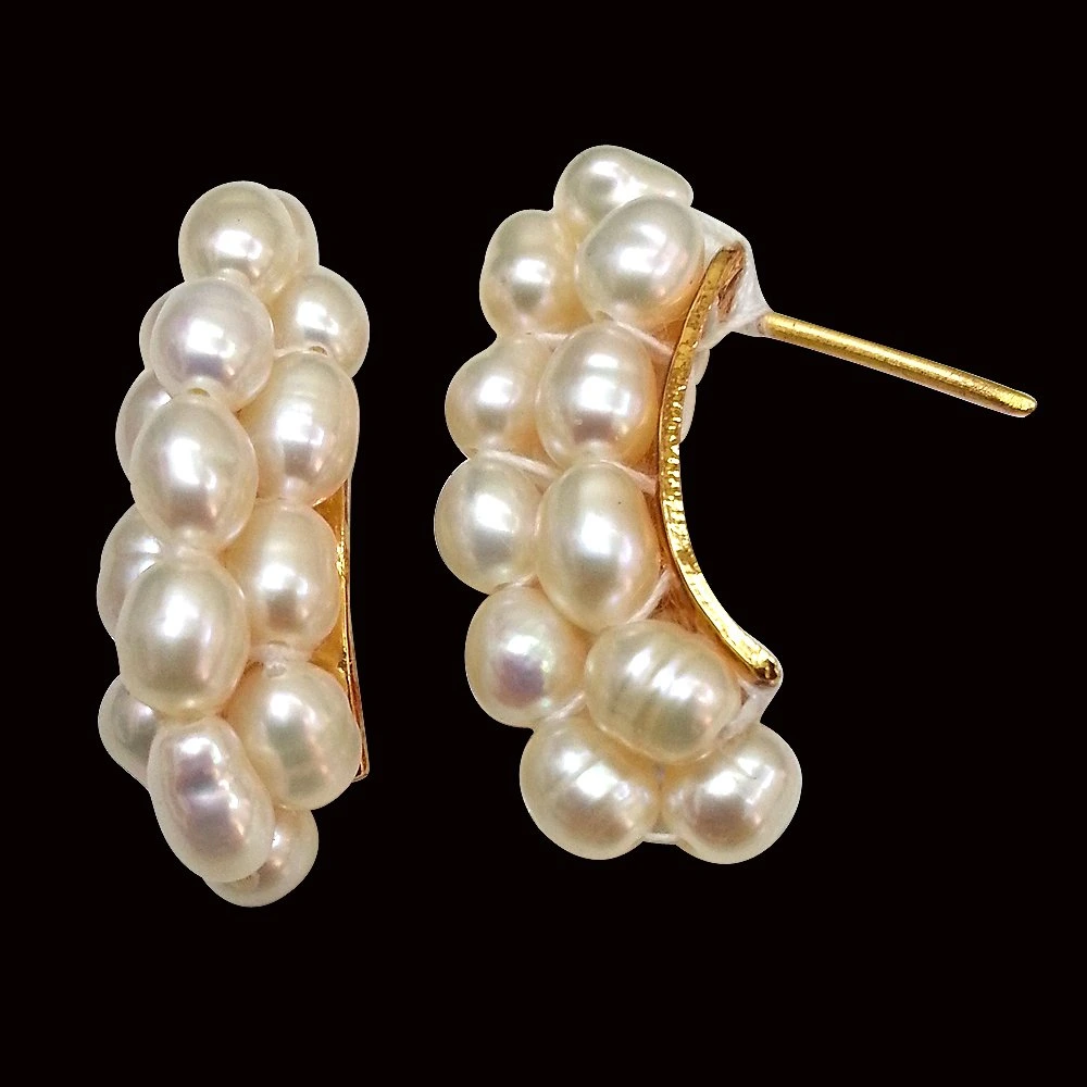 Let's Fall in Love - Freshwater Natural Pearl & Gold Plated Bali Earrings for Women (SE24)