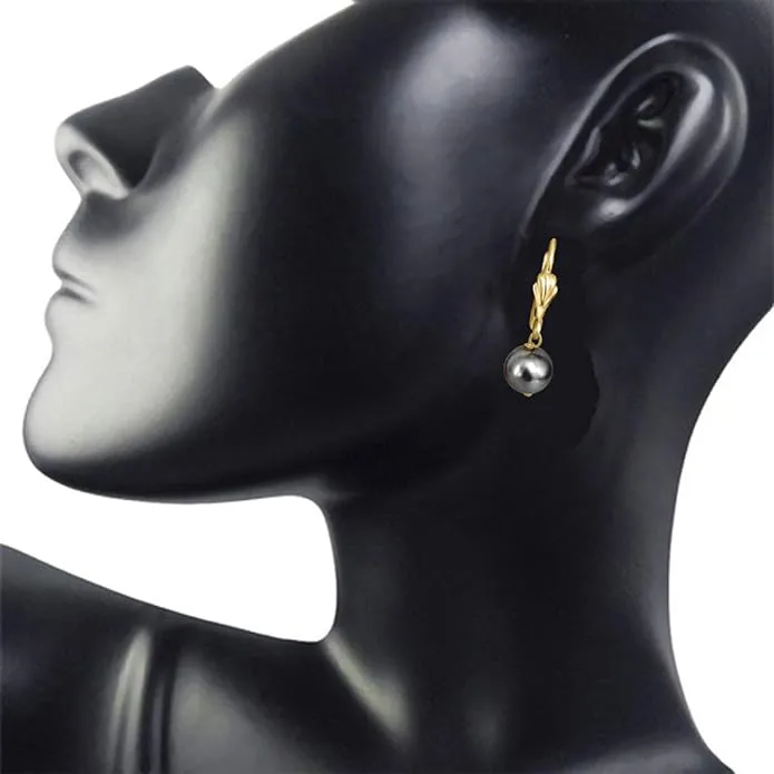 Grey Shell Pearl and Flower Shaped Gold Plated Wire Dangle and Drop Earrings (SE256)