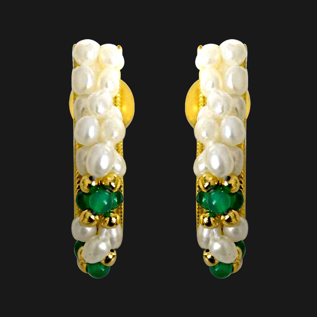 Real Rice Pearl & Green Onyx Twisted Bali Style Earrings (SE26)
