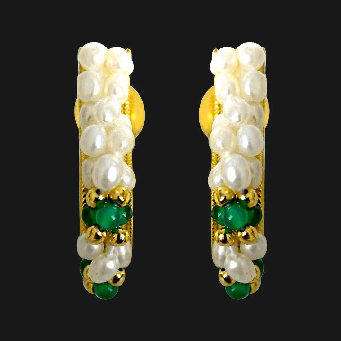 Real Rice Pearl & Green Onyx Twisted Bali Style Earrings (SE26)