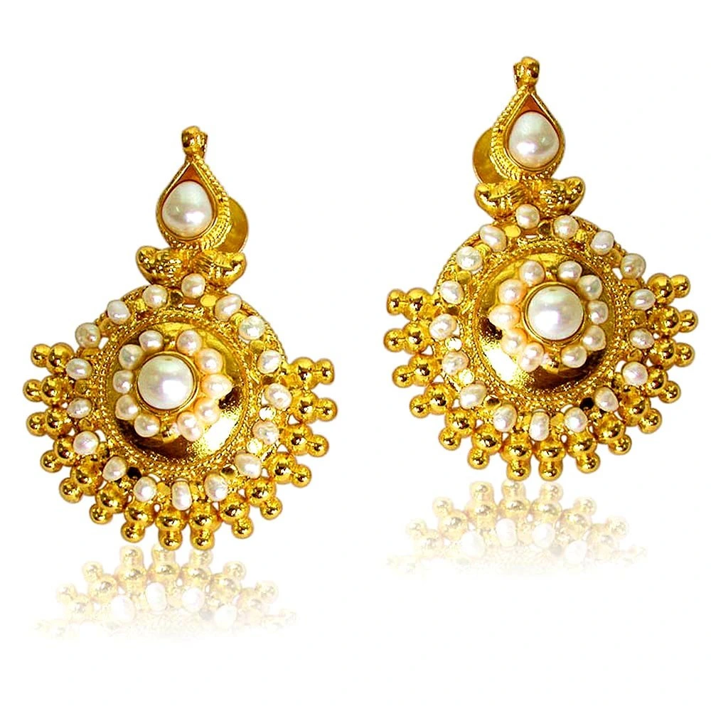 Vibrant Beauty - Freshwater Pearl & Gold Plated Temple Design Earrings (SE27)
