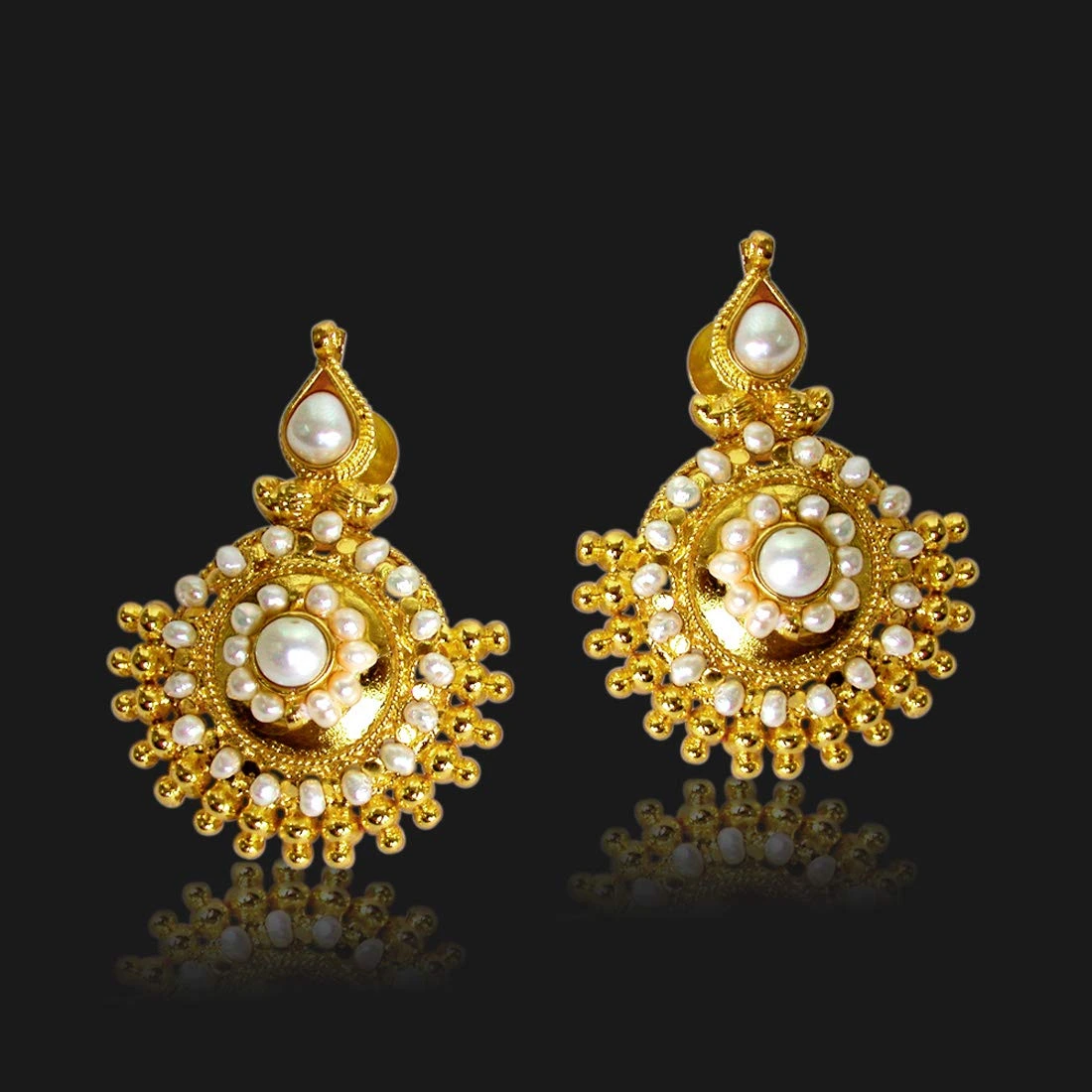 Vibrant Beauty - Freshwater Pearl & Gold Plated Temple Design Earrings (SE27)