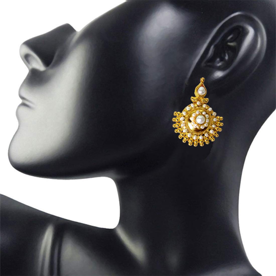Vibrant Beauty - Freshwater Pearl & Gold Plated Temple Design Earrings for Women (SE27)