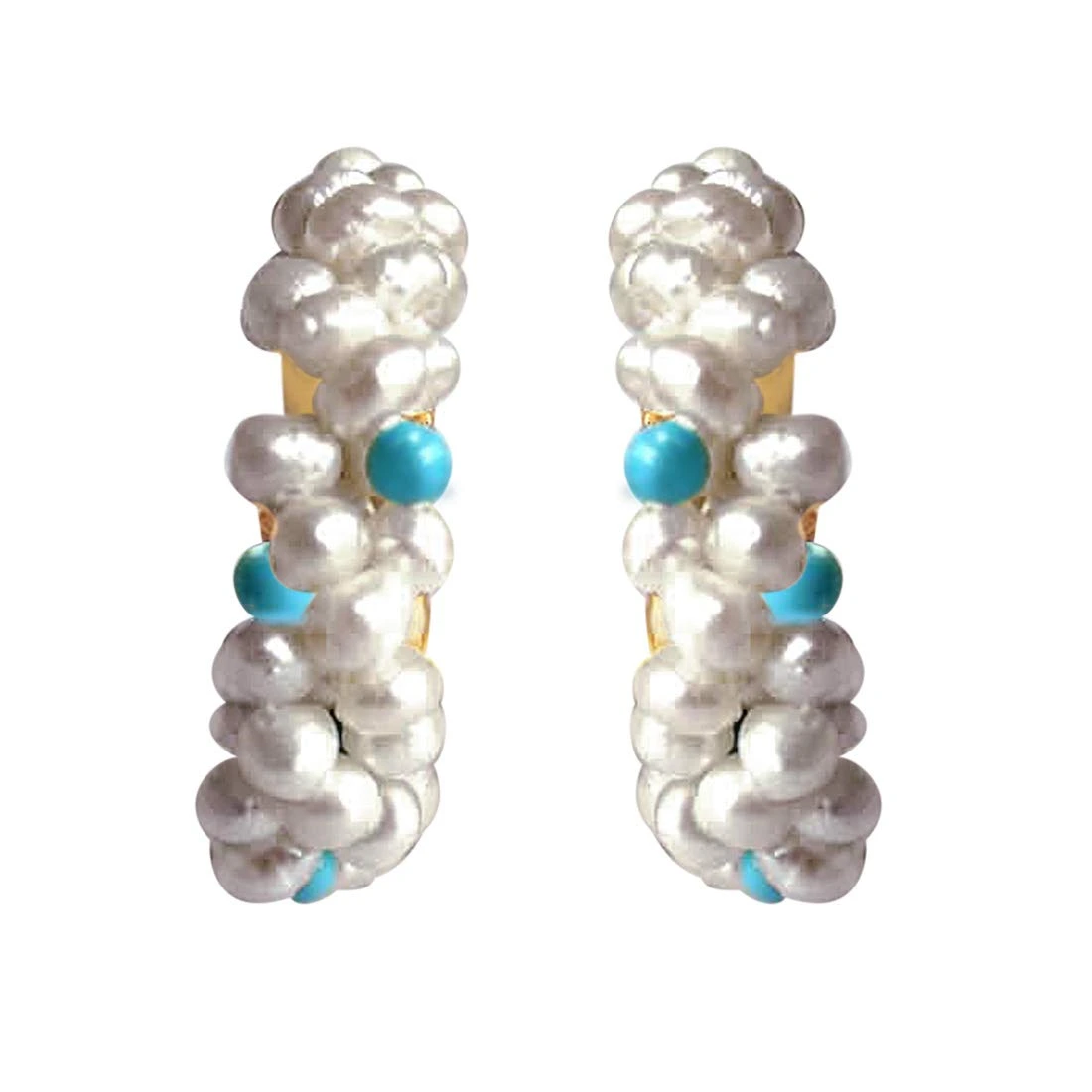 Graceful Girl - Freshwater Pearl, Turquoise Beads & Gold Plated Bali Earrings for Women (SE29)