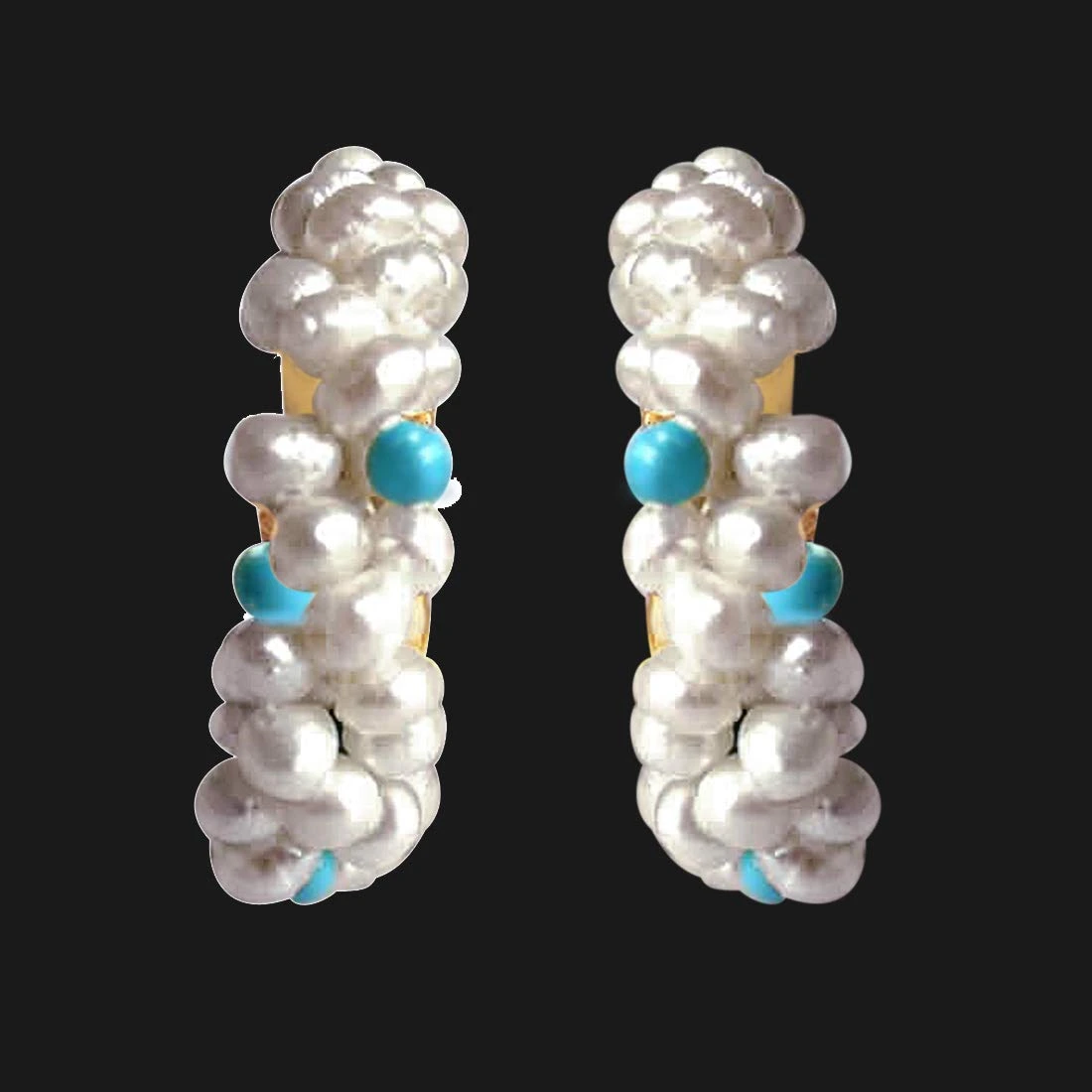 Graceful Girl - Freshwater Pearl, Turquoise Beads & Gold Plated Bali Earrings for Women (SE29)
