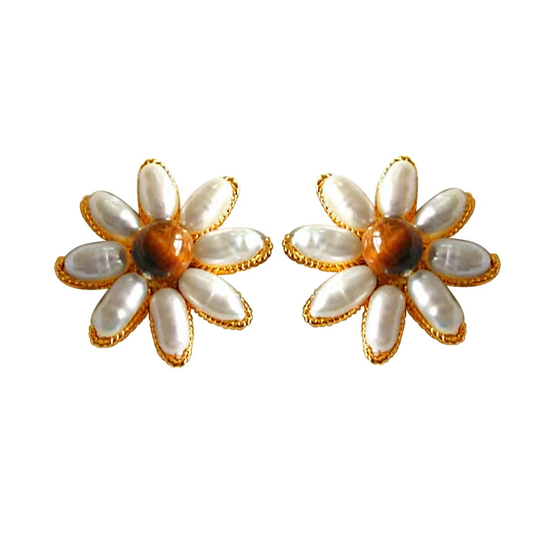 Real Rice Pearl & Tiger Eye Beads Star Shaped Earrings for Women (SE32)