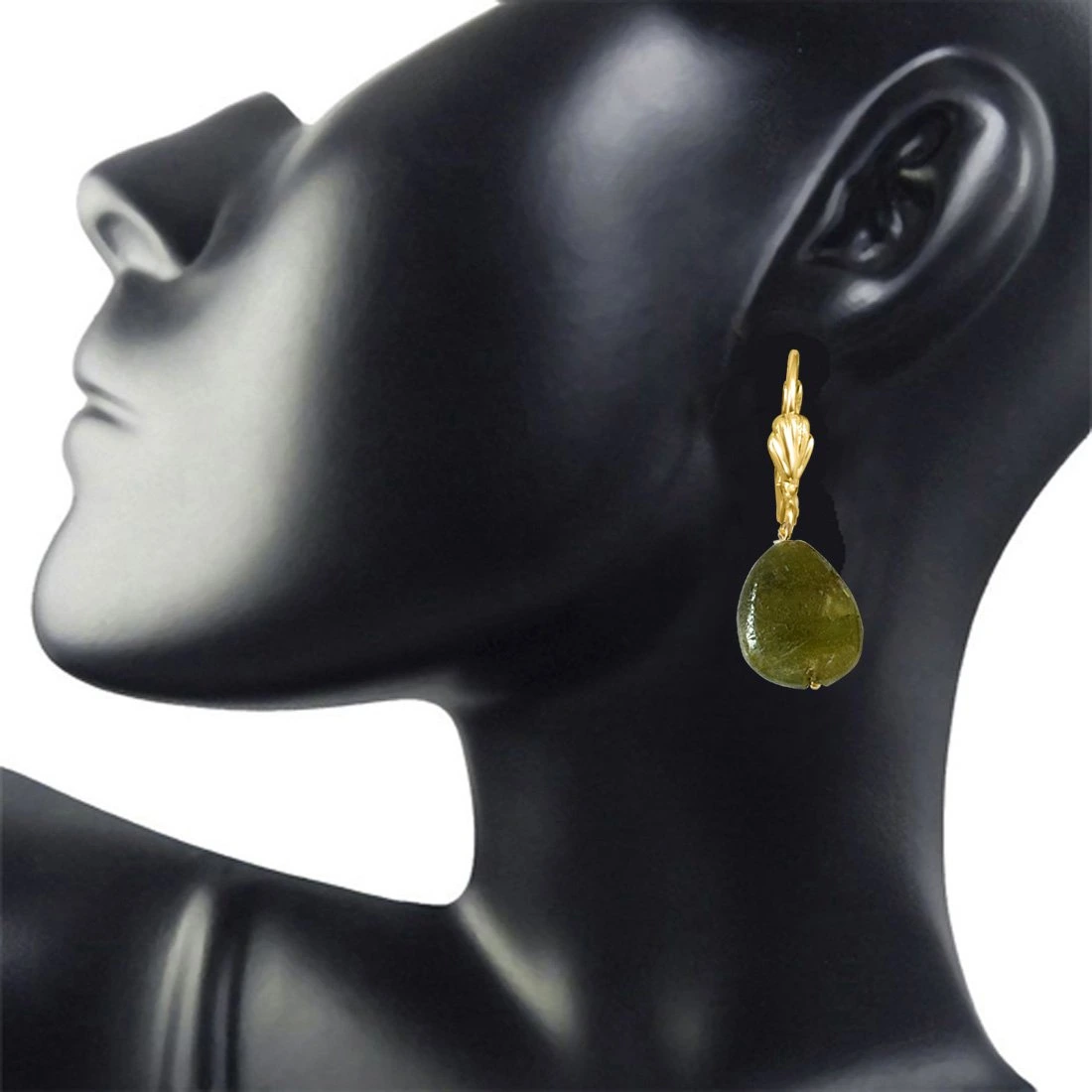 Real Drop Emerald and Gold Plated Flower Shaped Hanging Earrings for Women (SE322)