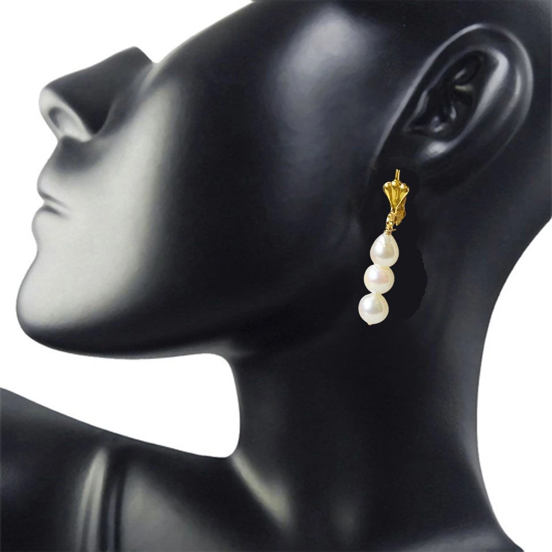 Real Natural Cultured Pearl and Flower Shaped Gold Plated Hanging Earrings for Women (SE328)