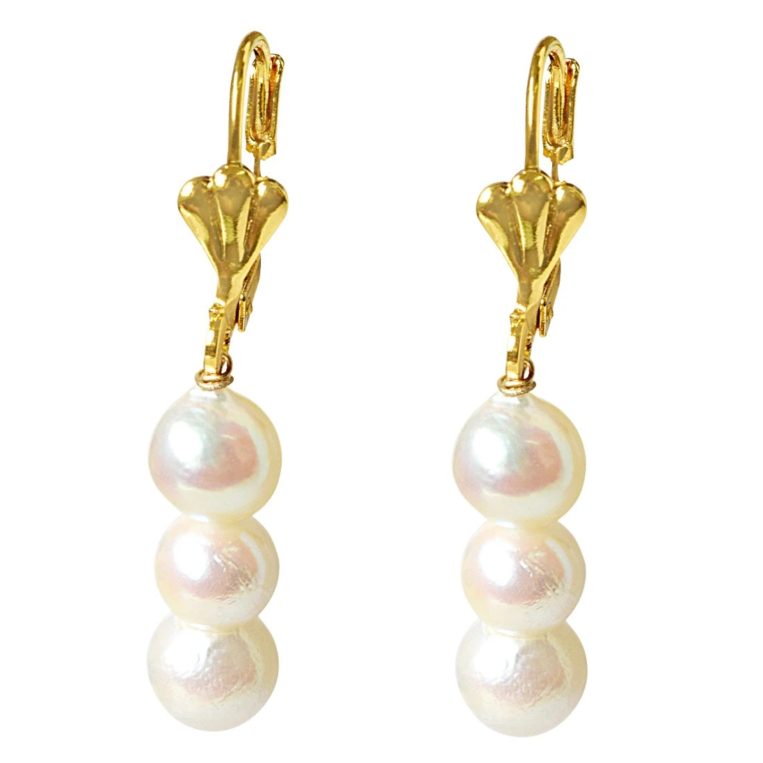 Real Natural Cultured Pearl and Flower Shaped Gold Plated Hanging Earrings for Women (SE331)