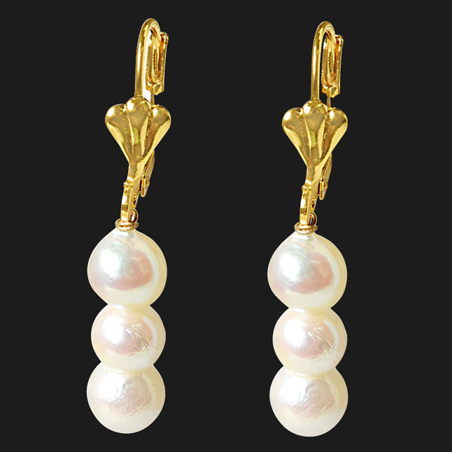 Real Natural Cultured Pearl and Flower Shaped Gold Plated Hanging Earrings for Women (SE331)