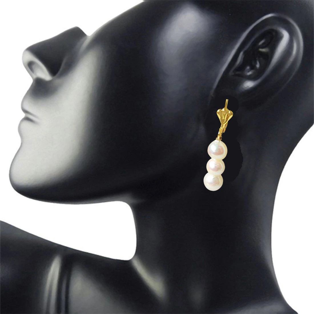 Real Natural Cultured Pearl and Flower Shaped Gold Plated Hanging Earrings for Women (SE331)