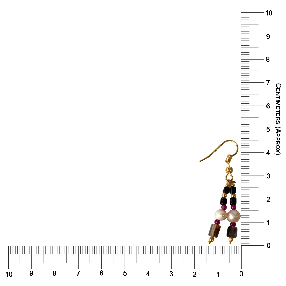 Black Onyx, Red Garnet, Gold Plated Beads and Freshwater Pearls Hanging Earrings for Women (SE339)