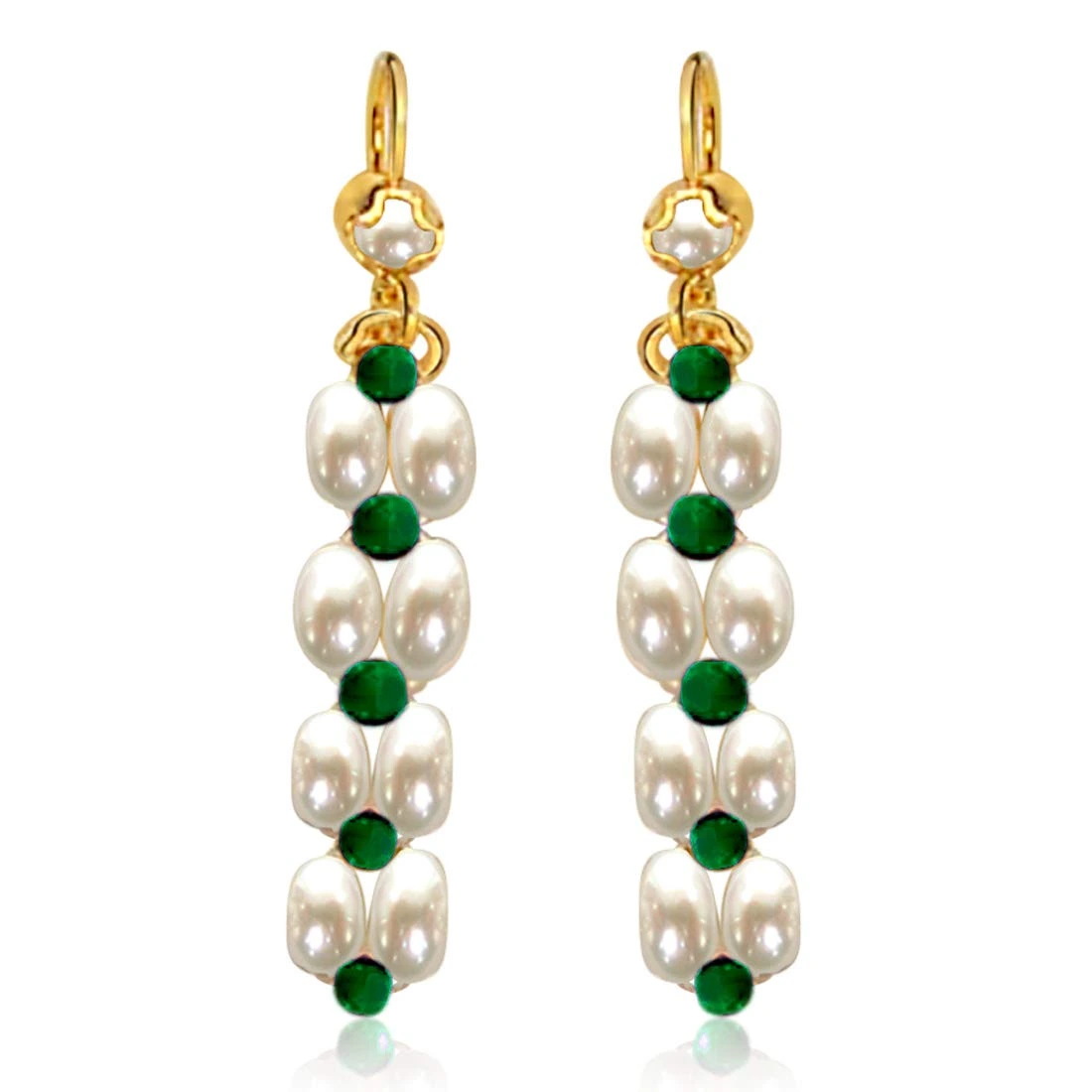 Real Rice Pearl & Green Onyx Beads Hanging Earrings for Women (SE34)