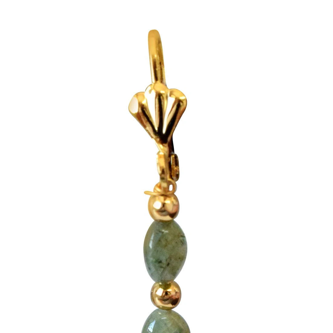 Real Natural Oval Emerald & gold plated Beads Earring (SE341)