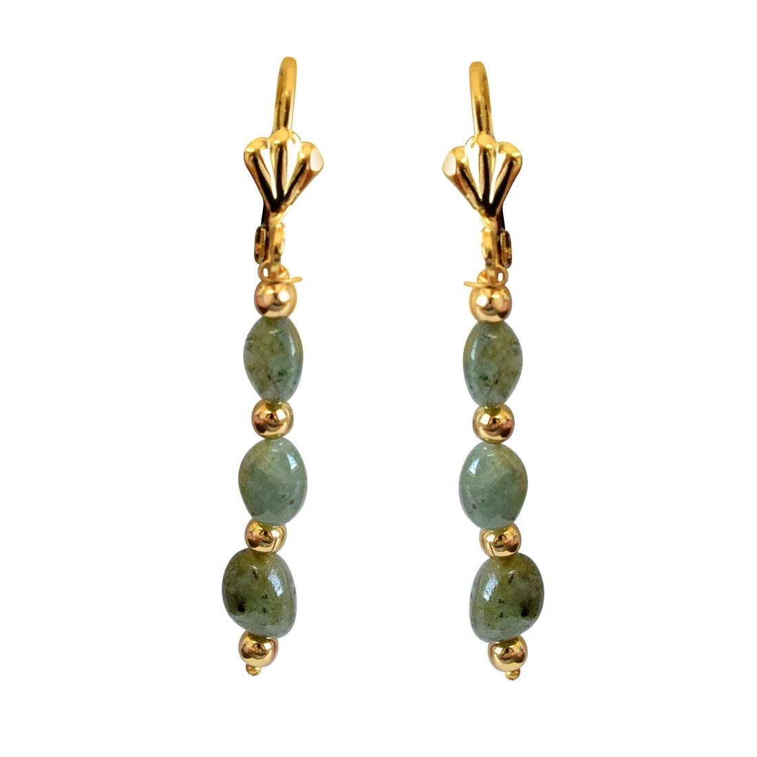 Real Natural Oval Emerald & gold plated Beads Earring (SE341)