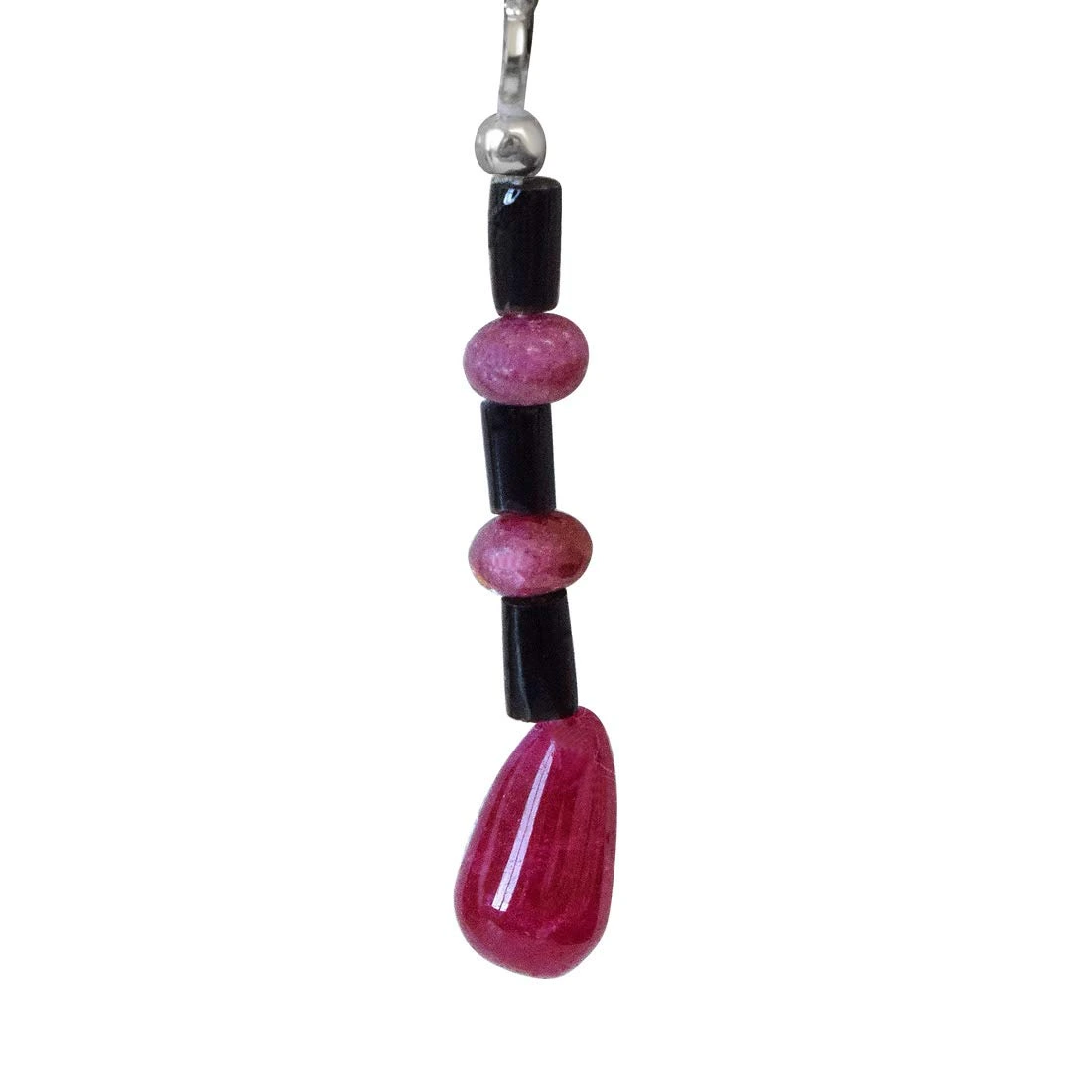 Real Red Drop & Round Ruby, Black Onyx Hanging Earrings for Women (SE342)