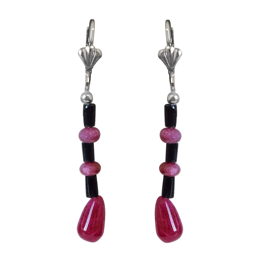 Real Red Drop & Round Ruby, Black Onyx Hanging Earrings for Women (SE342)