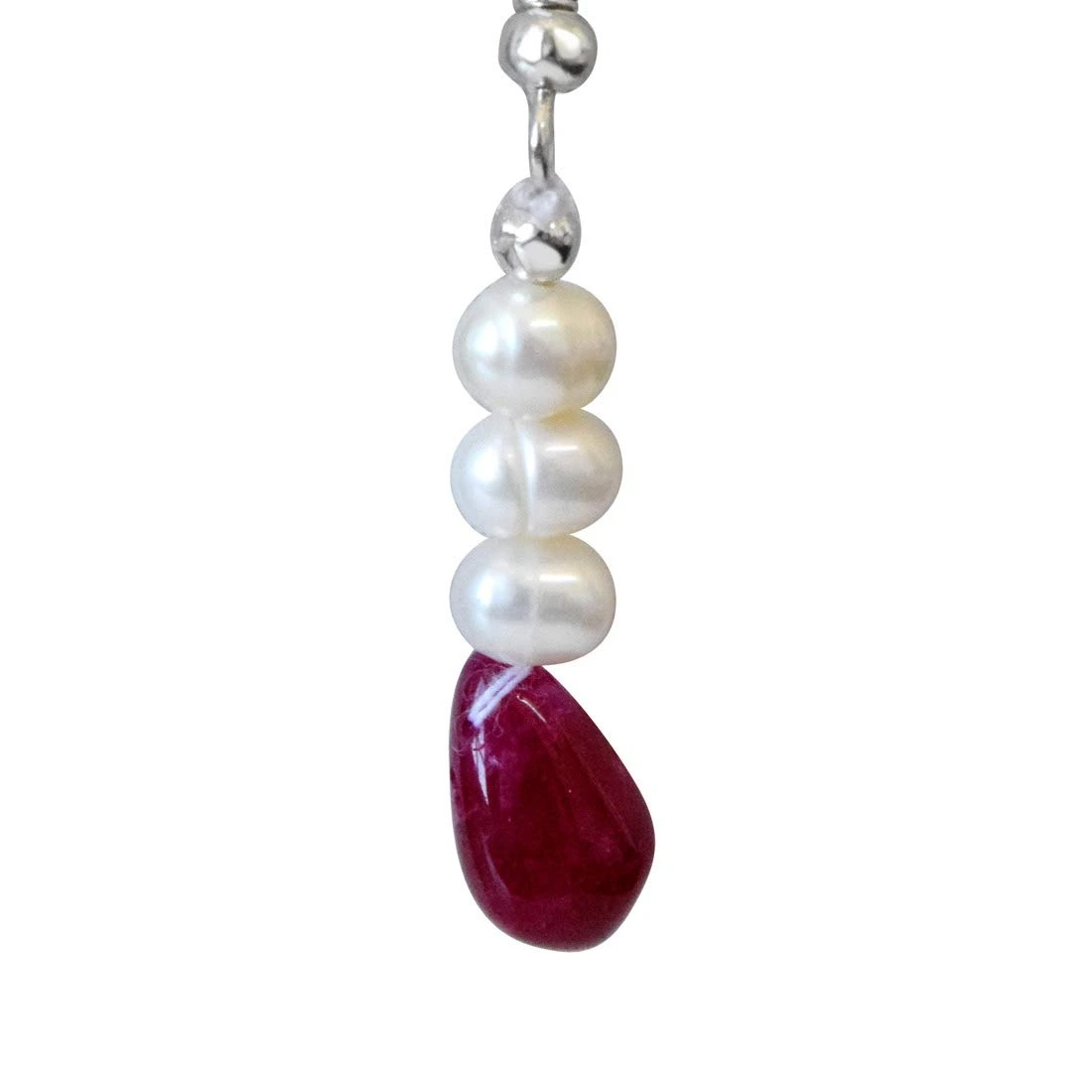 Real Ruby Drop & Freshwater Pearl Earrings for Women (SE345)