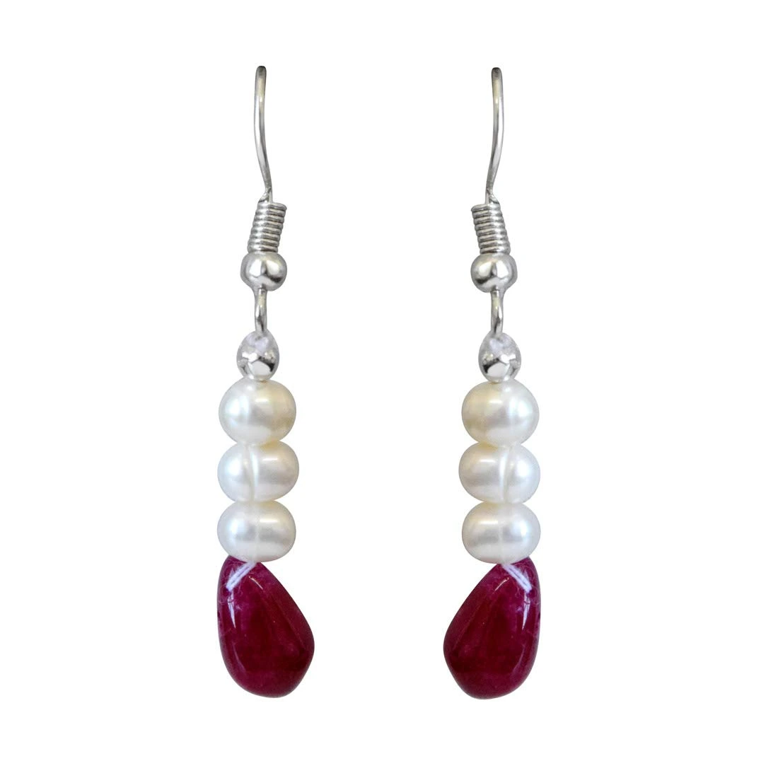 Real Ruby Drop & Freshwater Pearl Earrings for Women (SE345)