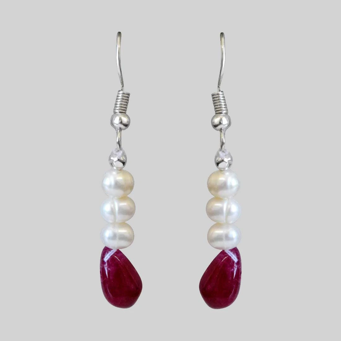 Real Ruby Drop & Freshwater Pearl Earrings for Women (SE345)