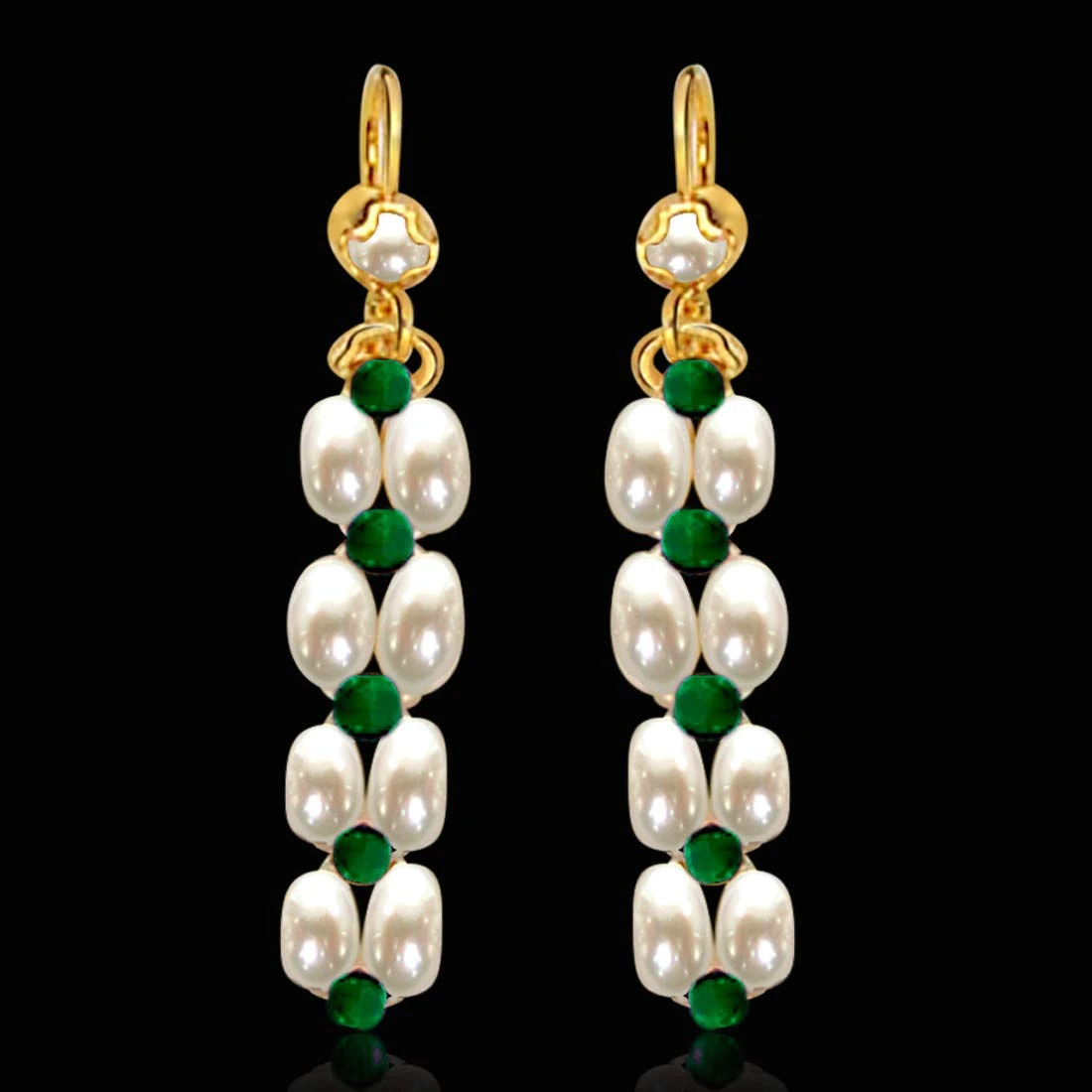Real Rice Pearl & Green Onyx Beads Hanging Earrings for Women (SE34)