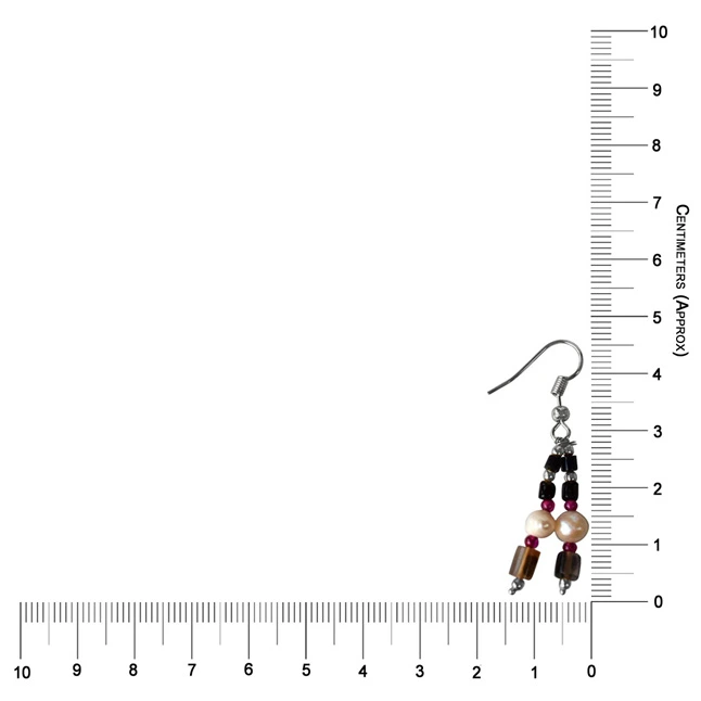 Black Onyx, Red Garnet, Silver Plated Beads and Freshwater Pearls Hanging Earrings for Women (SE366)