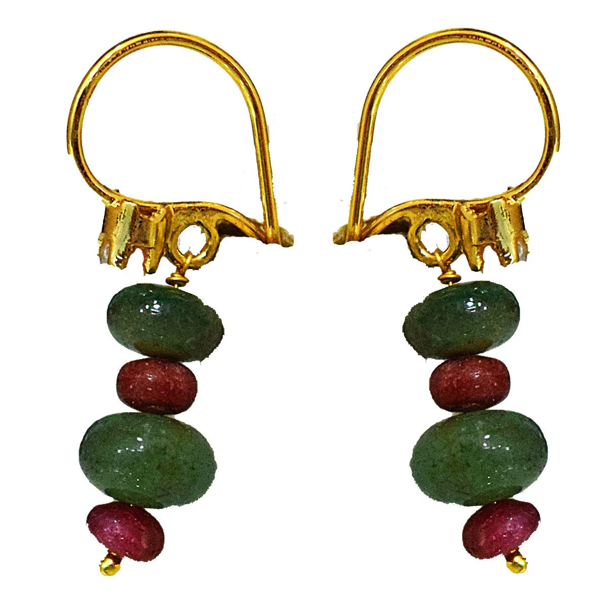 Stunning Gold Plated Metal Emerald Ruby Dangling Earrings (SE371)