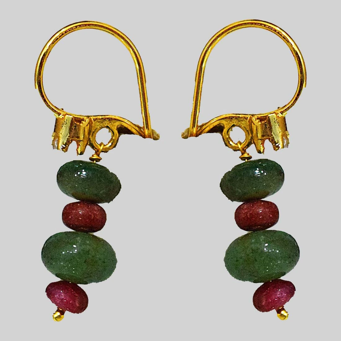 Stunning Gold Plated Metal Emerald Ruby Dangling Earrings (SE371)