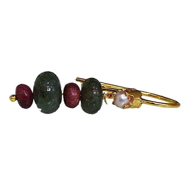 Stunning Gold Plated Metal Emerald Ruby Dangling Earrings (SE371)
