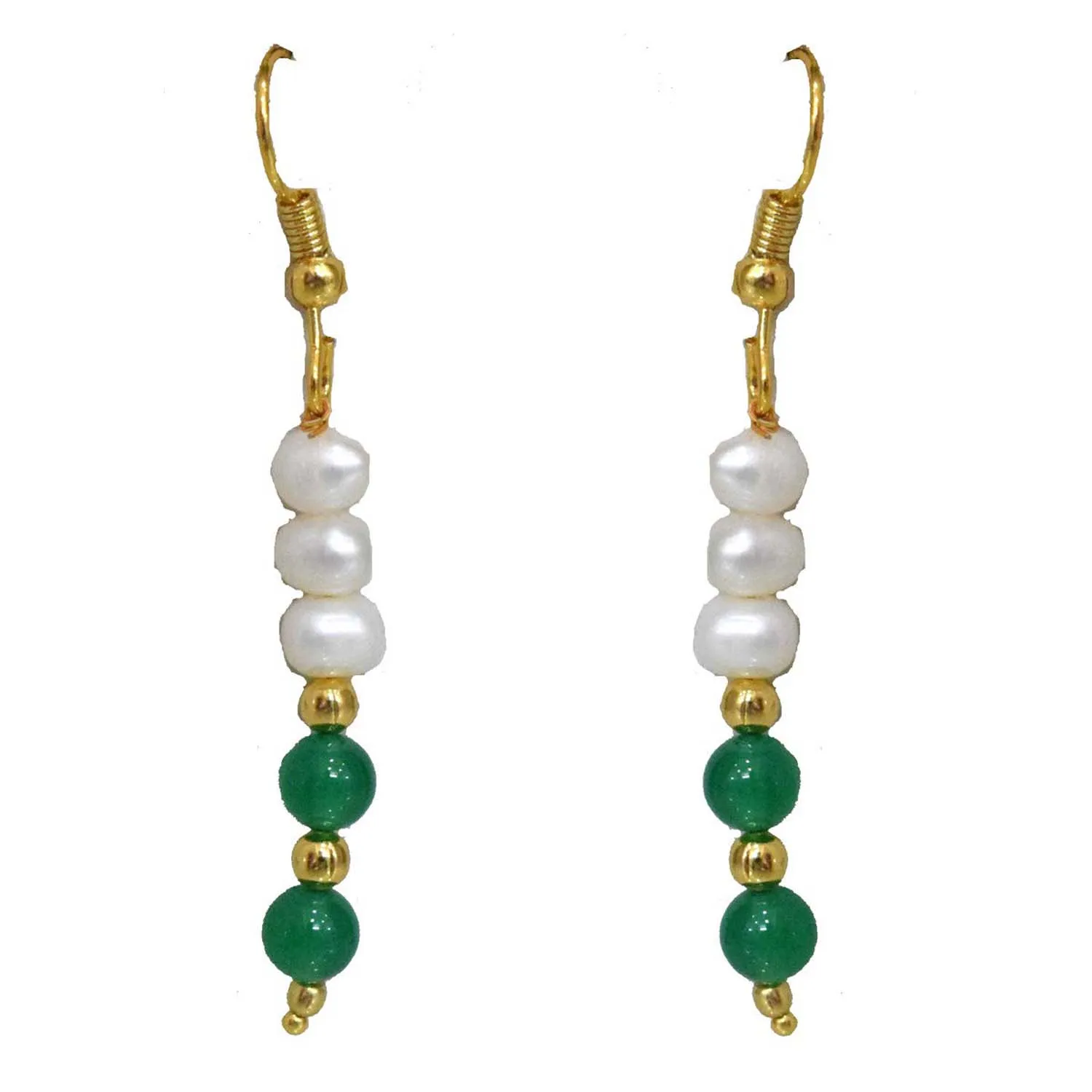 Real Freshwater Pearl & Gold Plated Beads Wire Earring (SE372)