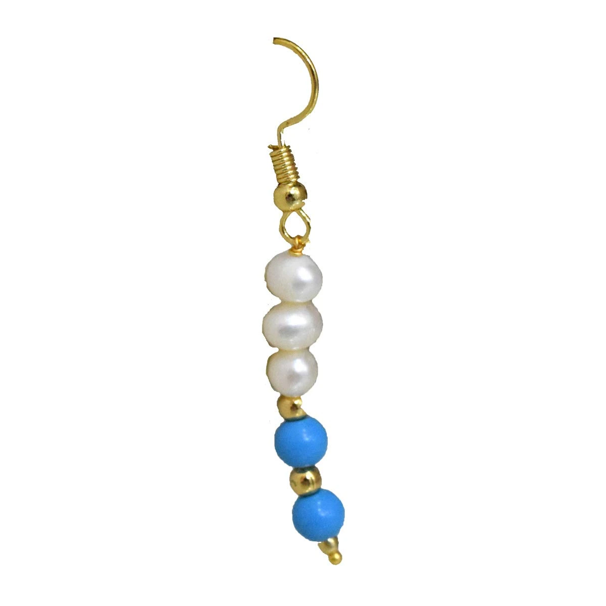 Real Freshwater Pearl, Turquoise & Gold Plated Beads Wire Earring (SE373)