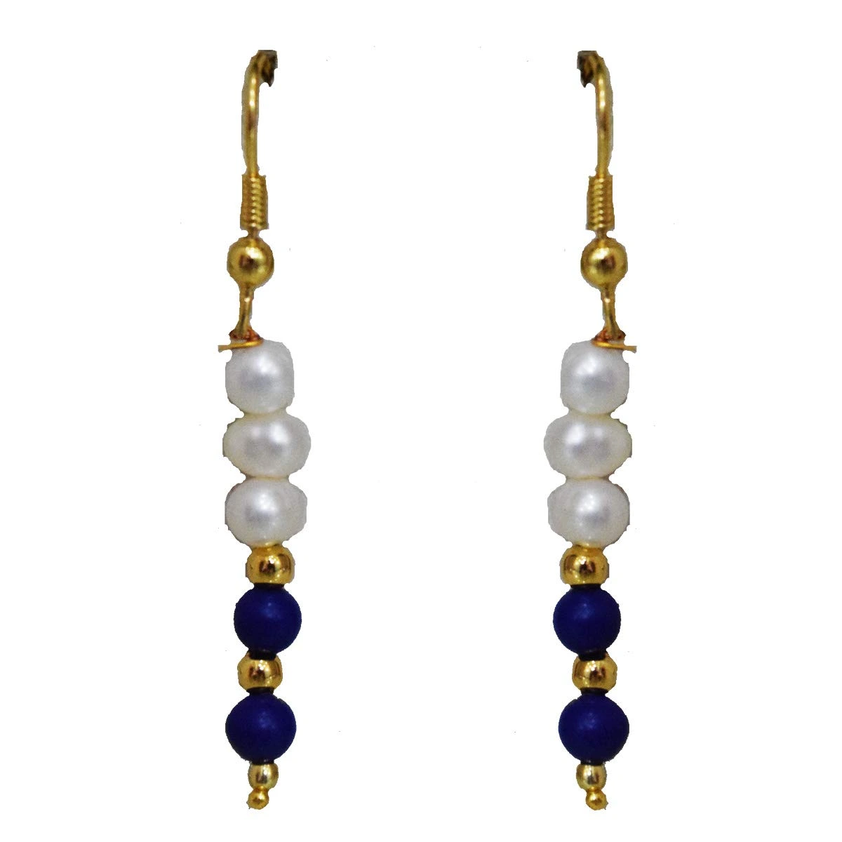 Real Freshwater Pearl, Lapiz Beads & Gold Plated Beads Wire Earring (SE374)