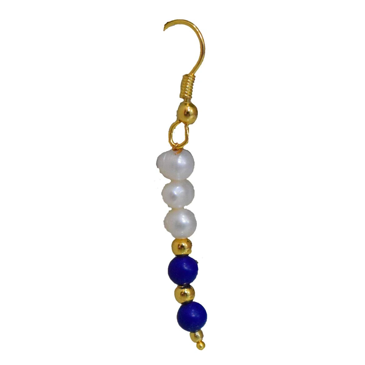 Real Freshwater Pearl, Lapiz Beads & Gold Plated Beads Wire Earring (SE374)