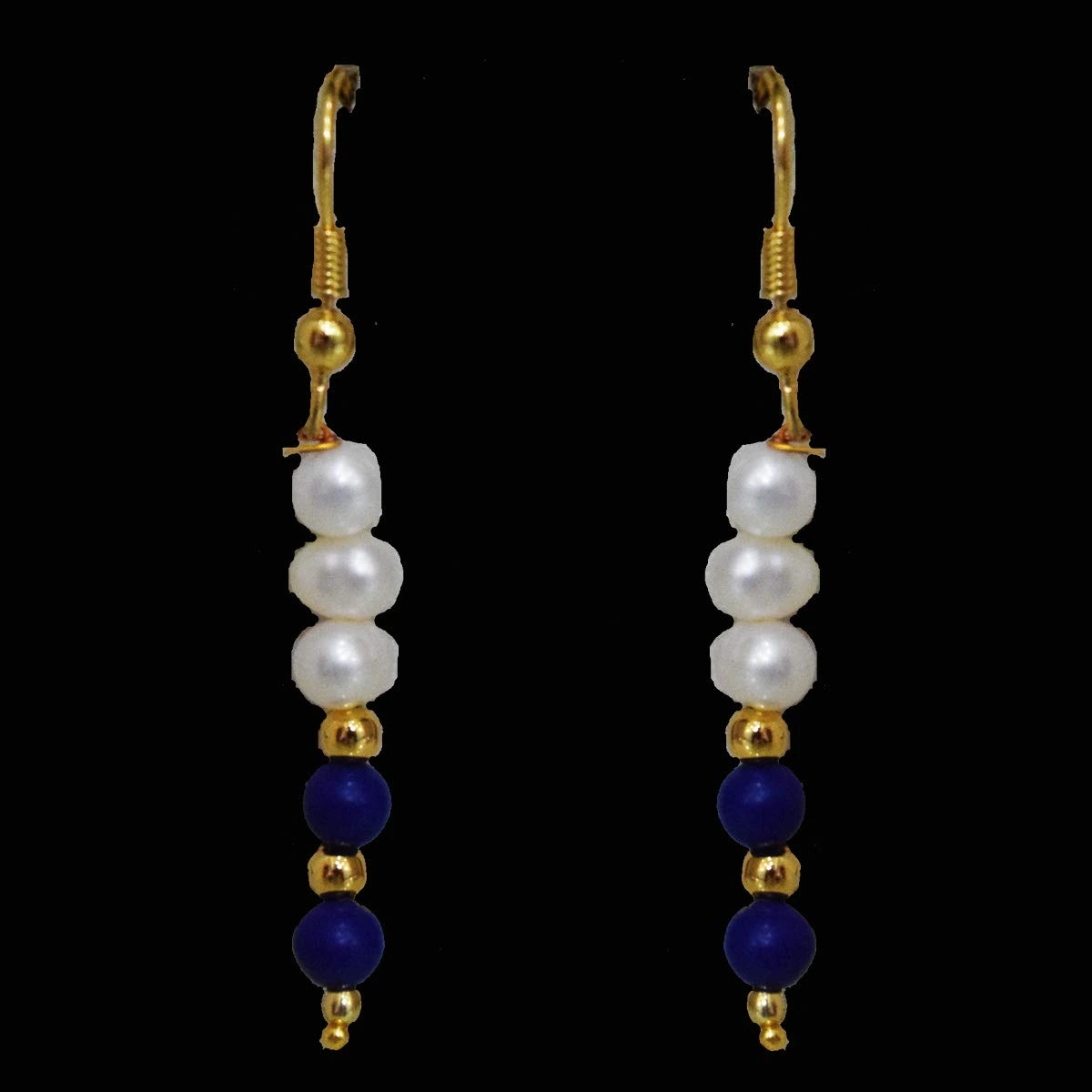 Real Freshwater Pearl, Lapiz Beads & Gold Plated Beads Wire Earring (SE374)