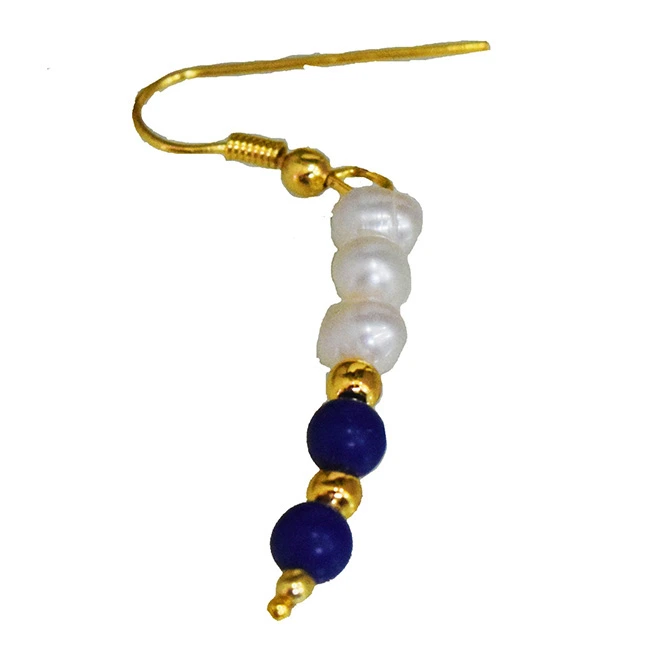 Real Freshwater Pearl, Lapiz Beads & Gold Plated Beads Wire Earring (SE374)