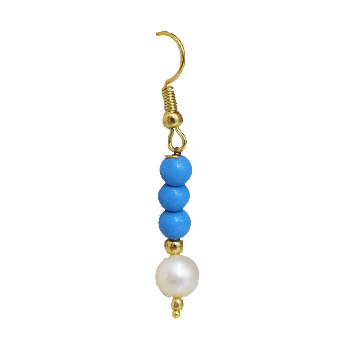 Dangling Turquoise Beads, Freshwater Pearl & Gold Plated Beads Wire Earring (SE375)