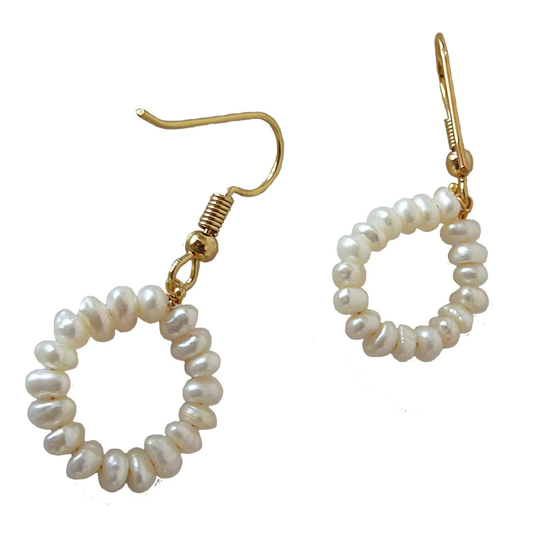 Golden Swirls: Freshwater Pearl Dangle Earrings (SE379)