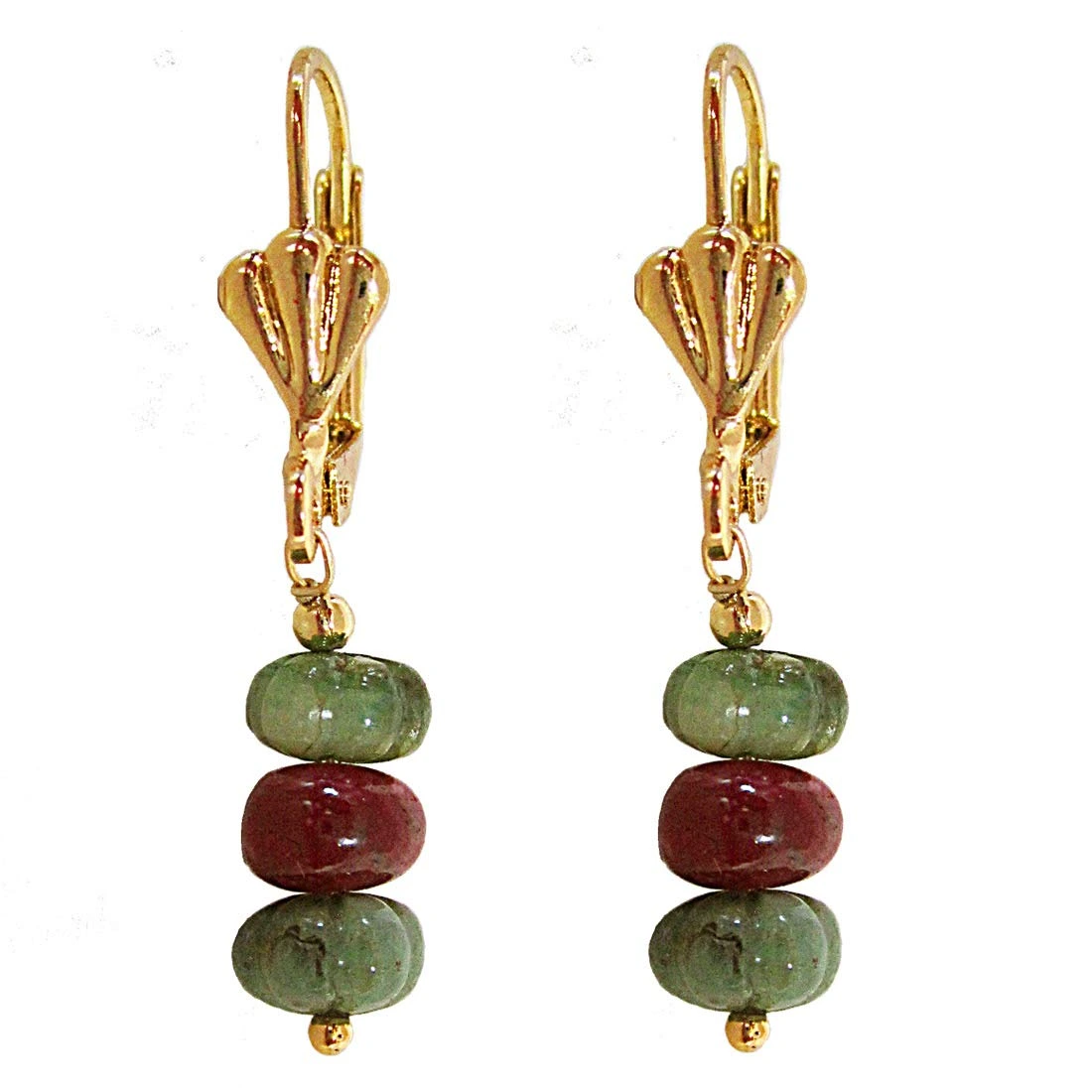 Gold Plated Metal Emerald Ruby Hanging Earrings (SE386)