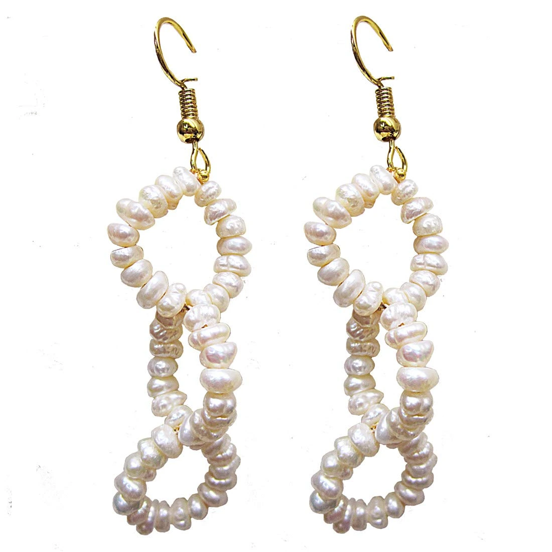 Dangling Real Freshwater Pearl and Gold Plated Wire Style Earrings (SE387)